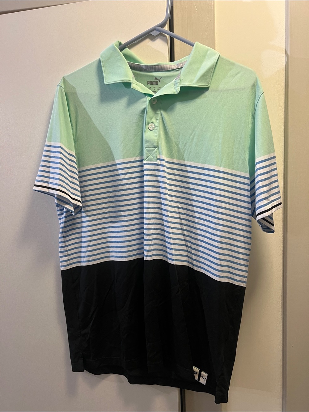 Puma Men’s Mint, Blue & Black Striped Polo